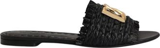 Dolce & Gabbana Raffia Braid Slipper - Dames - Sandalen - Zwart - 41 EU - Leer - Schoenen