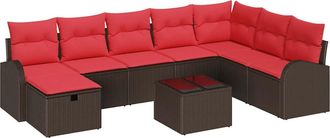 vidaXL Conjunto De Sof&aacute; De Jard&iacute;n 9 Uds. Marr&oacute;n Rat&aacute;n Sint&eacute;tico Vidaxl