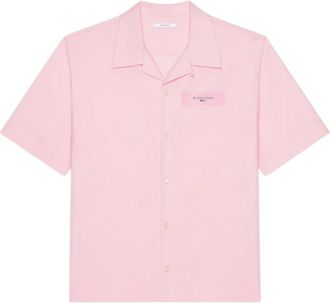 Givenchy Poplin Shirt met Paris Paint Print - Heren - Korte mouwen Overhemden - Roze - M - Katoen - Overhemden