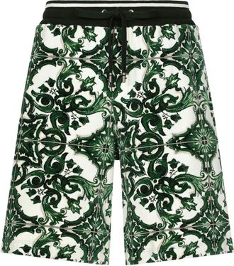 Dolce & Gabbana Majolica-jacquard drawstring track shorts - men - Nylon/Cotton - 50 - Green