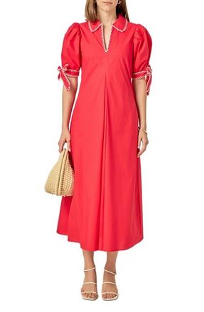 English Factory Contrast Stitch A-Line Midi Dress in Red at Nordstrom, Size X-Small