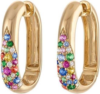 Eden Presley Glitter Elongated Huggie Hoop Earrings in Yellow Gold - Rainbow at Nordstrom