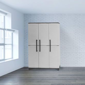 Dmora Armario Exterior O Interior, 3 Puertas Y 3 Estantes De Polipropileno Ajustables, 100% Made In Italy, 102x37h169 Cm, Color Gris - Dmora