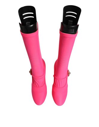 Dolce & Gabbana Womens Pink Nylon Crystal Vally High Boots Shoes Viscose Elastane Silk