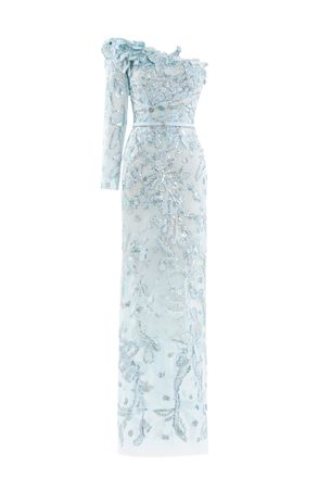 Saiid Kobeisy One-Shoulder Embroidered Tulle Dress