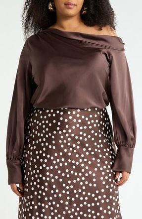 Renee C Drop Shoulder Satin Top in Brown at Nordstrom Rack, Size 2X