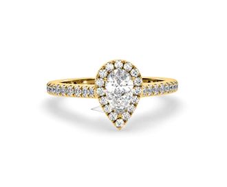 The Diamond Store Diana GIA Diamond Pear Halo Engagement Ring in 18K Gold 1.35ct G/SI2
