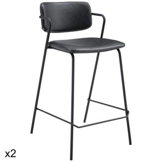 Happy Garden Lote de 2 taburetes de bar de polipiel negra