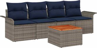 vidaXL Conjunto De Sof&aacute;s De Jard&iacute;n 5 Uds. Gris Rat&aacute;n Sint&eacute;tico Vidaxl