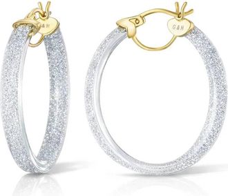 Gold & Honey Womens Glitter Lucite Hoop Earrings In Clear Silver
