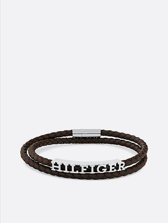 Tommy Hilfiger Bruine armband van gevlochten leer