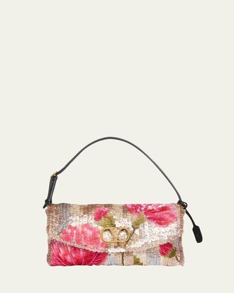 Valentino Garavani Devain Floral Sequin Silk Satin Top-Handle Bag