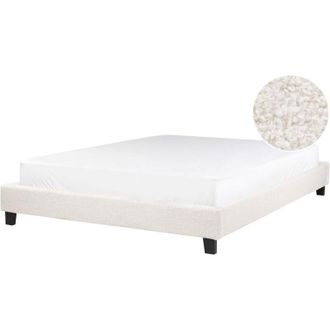 Beliani Minimalistic Modern Fabric Upholstery eu King Size Bed Frame 5ft3 Light Beige Boucle Roanne
