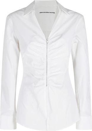 Alexander Wang Shirt met ritssluiting en geplooide details - Dames - Overhemden - Wit - S - Katoen - Overhemden