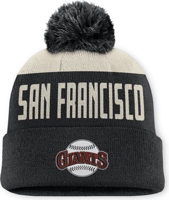 Nike San Francisco Giants Cooperstown Peak Nike Mens MLB Cuffed Pom Beanie in Black | NB1608COG83-5JZ