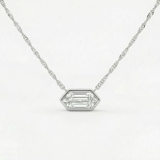 Pompeii3 Certified 3/4Ct Long Hexagon Bezel Diamond East West Pendant Necklace Lab Grown