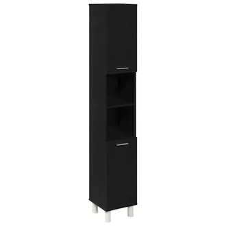 vidaXL Mobiletto Da Bagno Con Porta Rovere Nero 30 X 30 X 179 Cm - Vidaxl