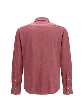 Brunello Cucinelli Mens Linen And Cotton Knit Shirt Corallo