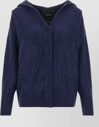 Pinko wool hooded crystal embellished oversized cardigan