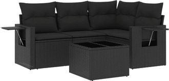 vidaXL Set De Muebles De Jard&iacute;n 5 Pzas Y Cojines Rat&aacute;n Sint&eacute;tico Negro Vidaxl