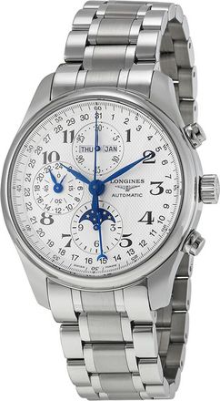Longines Pre-owned Longines Master Collection Complete Calendar Chronograph GMT Automatic Silver Dial Mens Watch L2.773.4.78.6