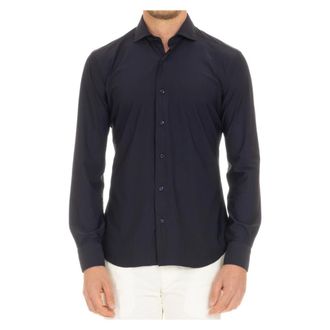 Barba Blauw op maat gemaakt katoenen overhemd - Heren - Casual Overhemden - Blauw - M - Katoen - Overhemden