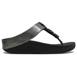 FitFlop Halo Bead Circle Metallic Toe Post Polyurethane Womens Wedge Sole Sandals - Pewter Black - Size:UK 5.5