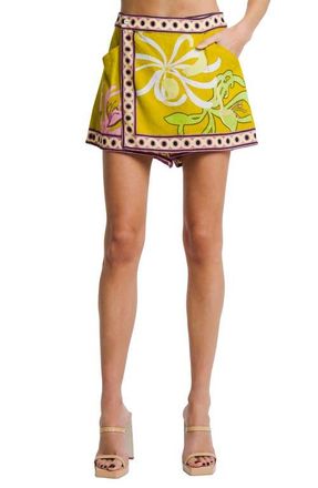 Ciebon Elara Linen Blend Miniskort in Yellow Multi at Nordstrom, Size X-Small