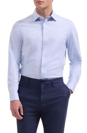 Bugatchi Jimmy OoohCotton Floral Print Button-Up Shirt in Air Blue at Nordstrom, Size Xxx-Large