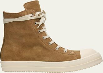 Rick Owens Mens Sneaks Suede High-Top Sneakers