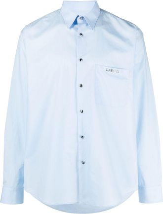 Roberto Cavalli logo-plaque cotton shirt - men - Cotton - 46 - Blue
