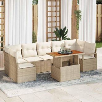 vidaXL Conjunto De Sof&aacute; De Jard&iacute;n Con Coj&iacute;n Manual 8 Pcs Beige Y Crema Vidaxl