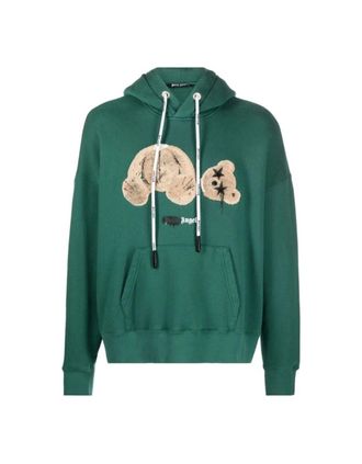 Palm Angels Mens Palm Angels Kill The Bear Logo Forest Green Hoodie - Size: 38