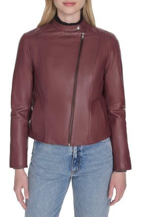 Cole Haan Band Collar Leather Moto Jacket in Burgundy at Nordstrom, Size X-Large
