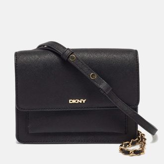 DKNY Dkny Black Saffiano Leather Flap Chain Shoulder Bag