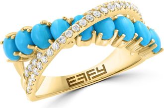 Effy 14K Yellow Gold Diamond & Turquoise Crossover Ring in 14K Gold at Nordstrom, Size 7