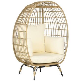 OEM Rattansessel Korbform Mit Sitzkissen Erh&ouml;hter Gartensessel F&uuml;r Balkon Terrasse Metall Khaki 105 X 97 X 150 Cm In Loco
