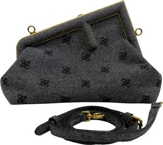 Fendi Pre-owned Womens Small First Bag FF Karligraphy Flannel Shoulder Bag in Grey Wool - One Size