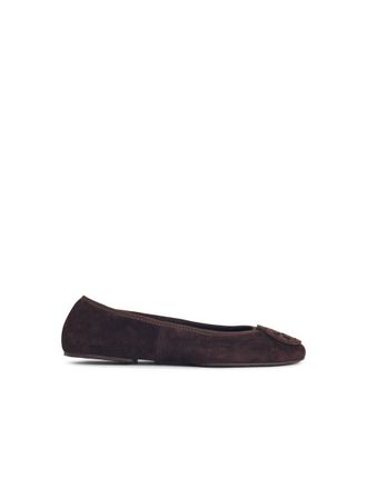 Tory Burch Ballerina Reva I Suede Dark Cocoa