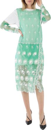 Burberry Green and White Embroidered Tulle Dress, Brand Size 8 (US Size 6)