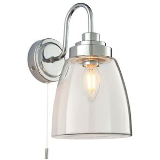 Loops IP44 Bathroom Wall Light Chrome & Domed Clear Glass Modern Curved Arm Oval Lamp