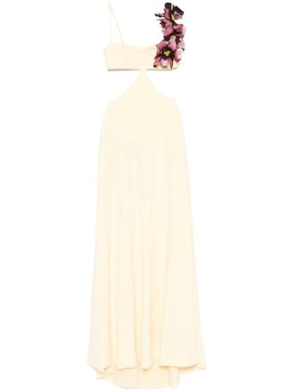 Costarellos floral-appliqu&eacute; gown - women - Polyester - 36 - Yellow