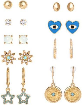 Jessica Simpson Gold-Tone Evil-Eye, Heart & Star Stud & Hoop Earring Set, 9 Pairs in Gold Tone at Nordstrom