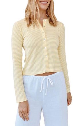 Bella Dahl Stripe Crop Ribbed Cardigan in Lemon Meringue Stripe at Nordstrom, Size X-Small