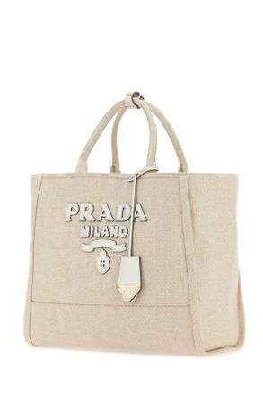 Prada Womens Sand Canvas Shopping Bag Naturalebianco Borse A Mano