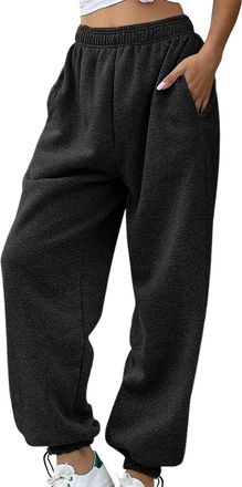 Generic Womens Cinch Sweatpants with Pockets Baggy Plain Tracksuit Bottoms Elasticated High Waist Wide Leg Trousers Running Workout Sports Trousers Harem Jogg