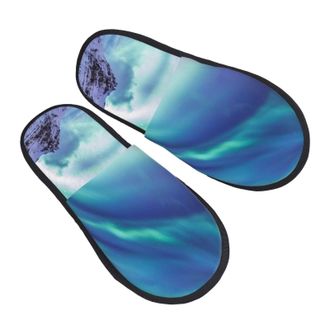 Generic Warm Slipper Aurora Borealis Kirkjufell Iceland Home Slipper Comfortable Fluffy Slippers Non-Slip Scuff Slippers For Bedroom Hotel Party M