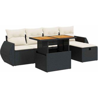 vidaXL Vidaxl - Set Sof&aacute;s Jard&iacute;n Y Cojines 6 Pzas Rat&aacute;n Sint&eacute;tico Acacia Negro