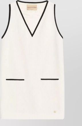 Valentino cotton tweed dress sleeveless v neck pockets