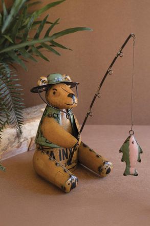 Kalalou Recycled Iron Brown Bear Fishing